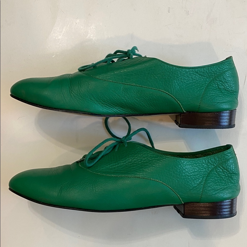 American Apparel Vintage Bobby Leather Lace-up Shoe Loafers Size 9 Green - Picture 9 of 16